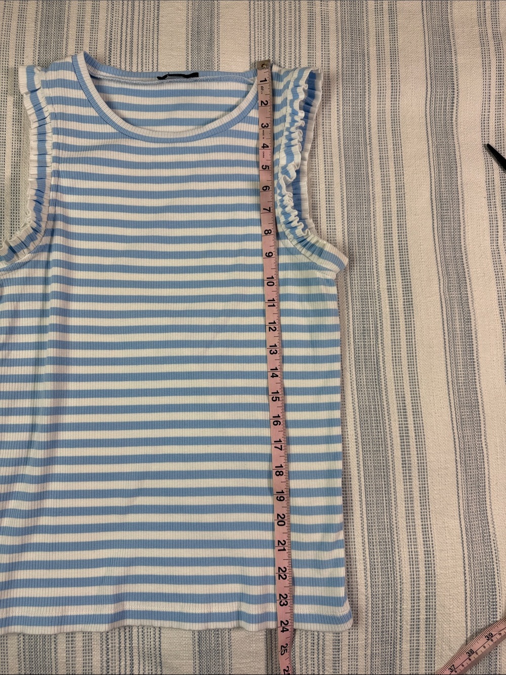 J.Crew Blue & White Striped Ribbed Ruffle Tank Top Size Small - Picture 7 of 8